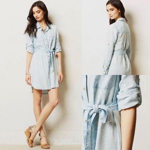 Anthropologie Ikat Chambray Shirtdress Button Up